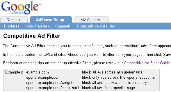 Google Adsense Competitive Ad Filter